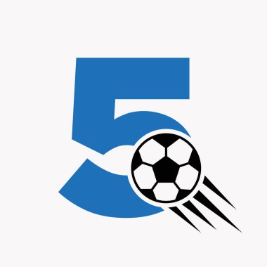 Hareket eden futbol ikonu ile ilk harf 5 futbol logosu kavramı. Futbol Logosu Sembol Vektör Şablonu