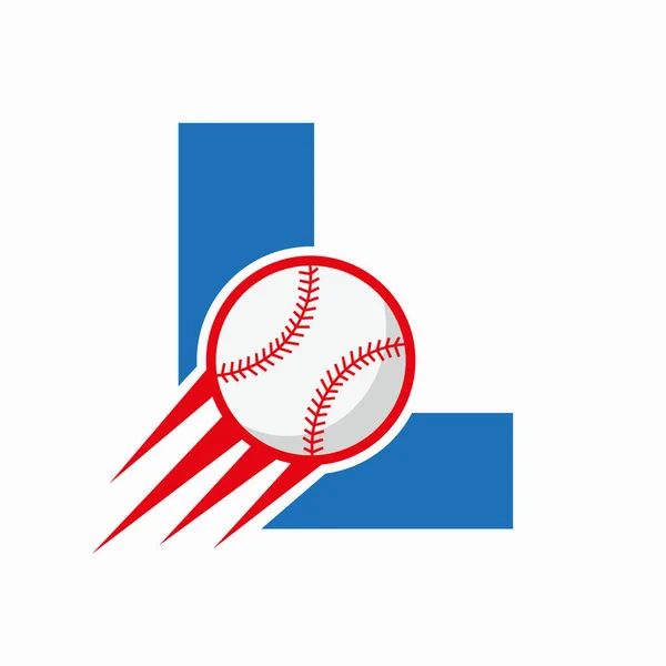 Первоначальная Концепция Эмблемы Бейсбола Движущимся Векторным Шаблоном Иконки Бейсбола — стоковый вектор