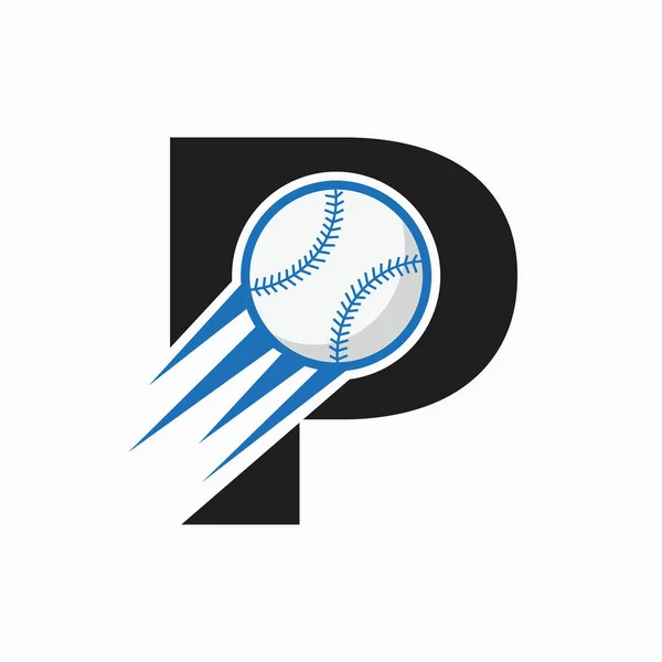 頭文字P野球ロゴコンセプト可動式野球アイコンベクトルテンプレート — ストックベクタ