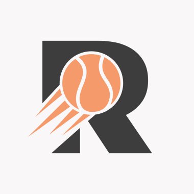 Hareket Eden Tenis Topu Simgesiyle R Tenis Logosu. Tenis Spor Logotype Sembol Vektör Şablonu