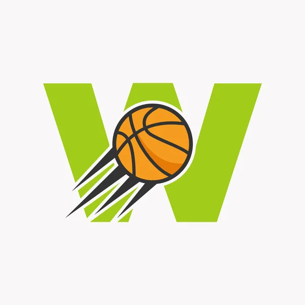 Initial Letter Basketball Logo Konzept Mit Moving Basketball Icon Basket — Stockvektor