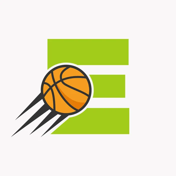 Initial Letter Basketball Logo Konzept Mit Moving Basketball Icon Basket — Stockvektor
