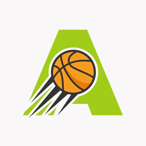 Hareket Eden Basketbol Simgesi Ile Basketbol Logosu Basket Topu Logotype — Stok Vektör
