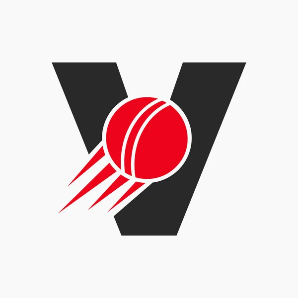 Letter V Cricket Logo Concept With Moving Cricket Ball Icon. Cricket Sports Logotype Symbol Vector Template