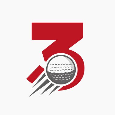 Hareket eden Golf Topu Simgesi ile 3. Mektup Golf Logosu. Hokey Spor Logosu Sembol Vektörü Şablonu