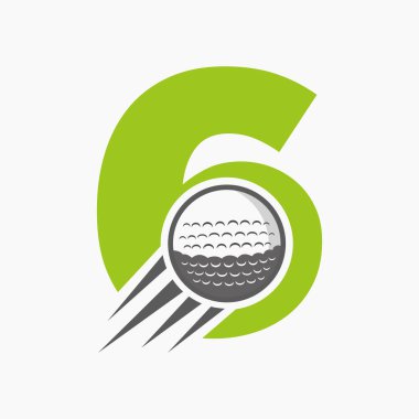 Harf 6 Golf Logosu Taşıyıcı Golf Topu Simgesi. Hokey Spor Logosu Sembol Vektörü Şablonu