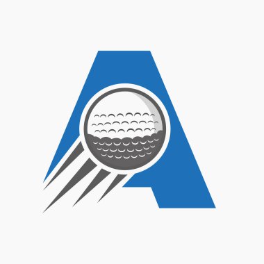 Hareket eden golf topu ikonuyla bir golf logosu. Hokey Spor Logosu Sembol Vektörü Şablonu