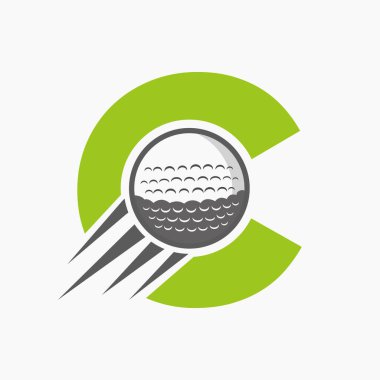 C harfi Golf Logosu Taşıyıcı Golf Topu Simgesi. Hokey Spor Logosu Sembol Vektörü Şablonu