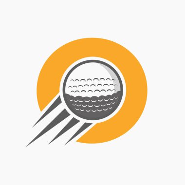 Hareket eden Golf Topu Simgesi ile O Golf Logosu Konsepti. Hokey Spor Logosu Sembol Vektörü Şablonu
