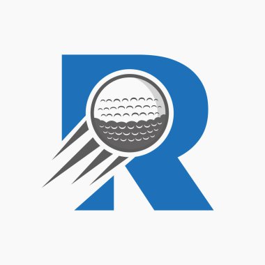 R harfi Golf Logosu Taşıyıcı Golf Topu Simgesi. Hokey Spor Logosu Sembol Vektörü Şablonu