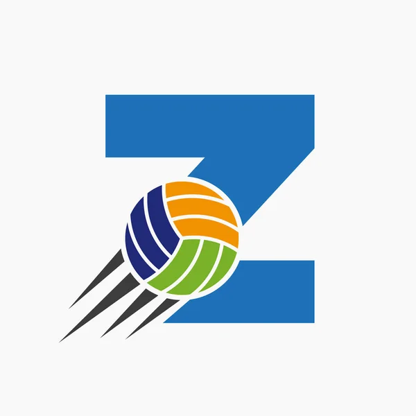 Initial Letter Z Volleyball Logo Concept With Moving Volley Ball Icon. Volleyball Sports Logotype Symbol Vector Template