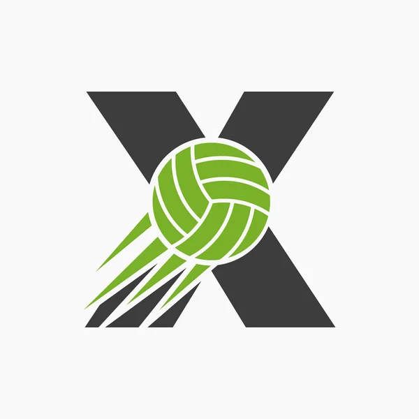 Initial Letter X Volleyball Logo Concept With Moving Volley Ball Icon. Volleyball Sports Logotype Symbol Vector Template