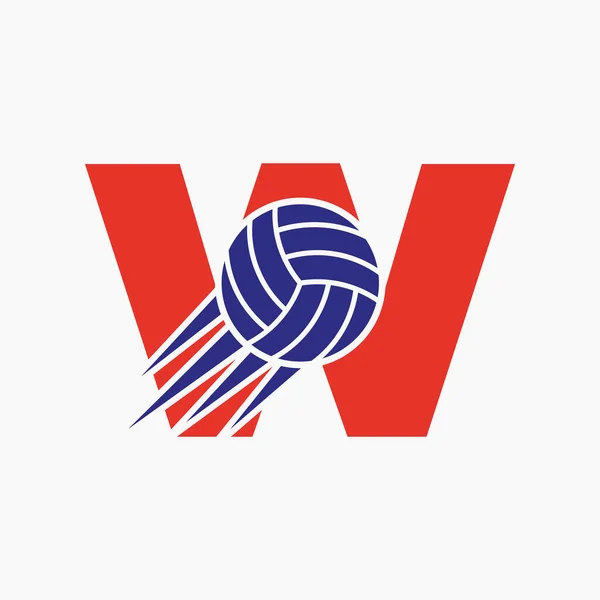 Initial Letter W Volleyball Logo Concept With Moving Volley Ball Icon. Volleyball Sports Logotype Symbol Vector Template