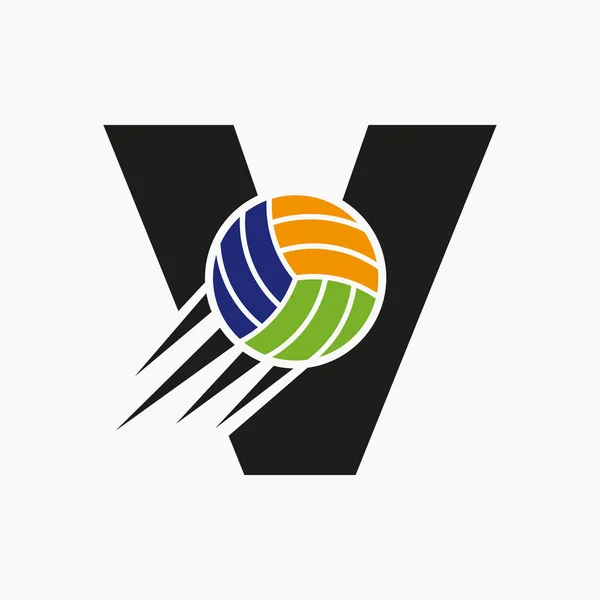 Initial Letter V Volleyball Logo Concept With Moving Volley Ball Icon. Volleyball Sports Logotype Symbol Vector Template