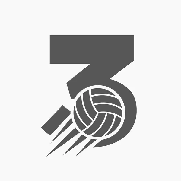 Initial Letter 3 Volleyball Logo Concept With Moving Volley Ball Icon. Volleyball Sports Logotype Symbol Vector Template