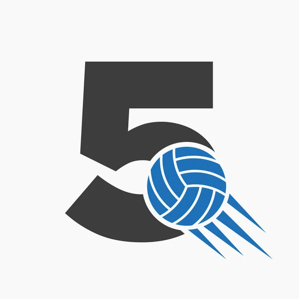Initial Letter 5 Volleyball Logo Concept With Moving Volley Ball Icon. Volleyball Sports Logotype Symbol Vector Template