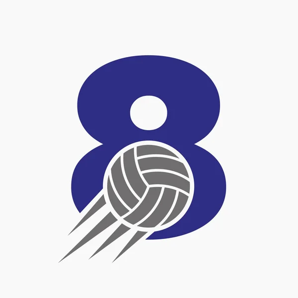 Initial Letter 8 Volleyball Logo Concept With Moving Volley Ball Icon. Volleyball Sports Logotype Symbol Vector Template