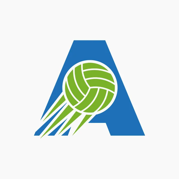Initial Letter A Volleyball Logo Concept With Moving Volley Ball Icon. Volleyball Sports Logotype Symbol Vector Template