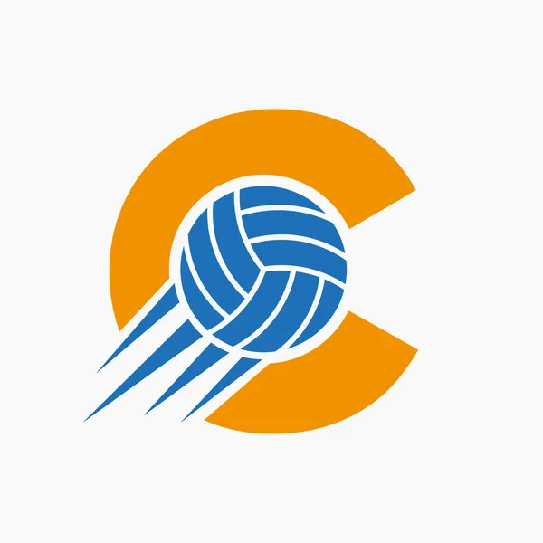 Initial Letter C Volleyball Logo Concept With Moving Volley Ball Icon. Volleyball Sports Logotype Symbol Vector Template