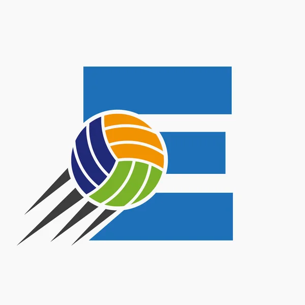Initial Letter E Volleyball Logo Concept With Moving Volley Ball Icon. Volleyball Sports Logotype Symbol Vector Template