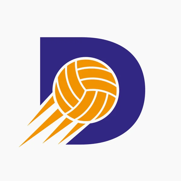 Initial Letter D Volleyball Logo Concept With Moving Volley Ball Icon. Volleyball Sports Logotype Symbol Vector Template