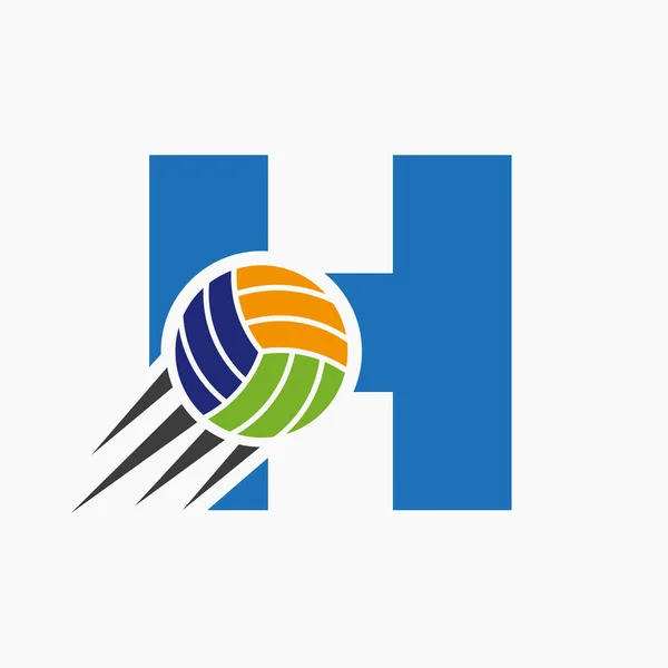 Initial Letter H Volleyball Logo Concept With Moving Volley Ball Icon. Volleyball Sports Logotype Symbol Vector Template