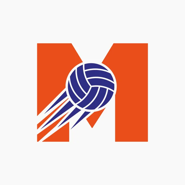 Initial Letter M Volleyball Logo Concept With Moving Volley Ball Icon. Volleyball Sports Logotype Symbol Vector Template