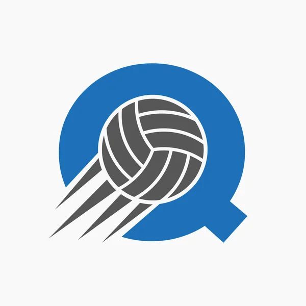 Initial Letter Q Volleyball Logo Concept With Moving Volley Ball Icon. Volleyball Sports Logotype Symbol Vector Template