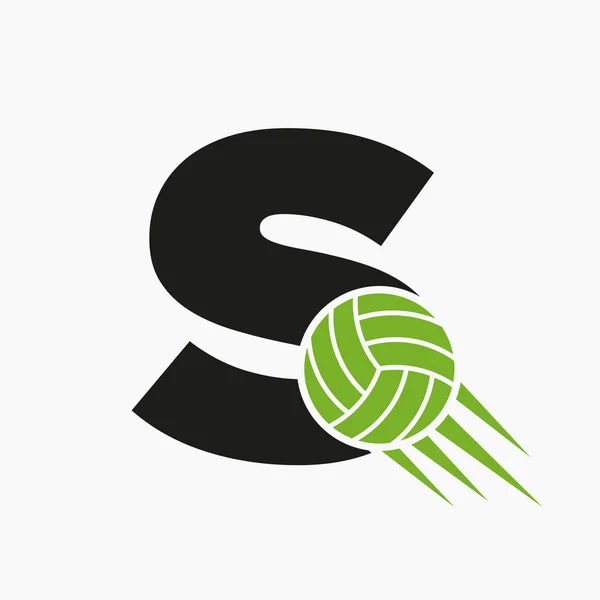 Initial Letter Volleyball Logo Konzept Mit Moving Volley Ball Icon — Stockvektor