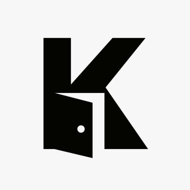 Letter K Door Logo Design Combined With Minimal Open Door Icon Vector Template
