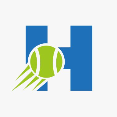 Hareket Eden Tenis Topu Simgesi ile H harfi tenis logosu kavramı. Tenis Spor Logotype Sembol Vektör Şablonu