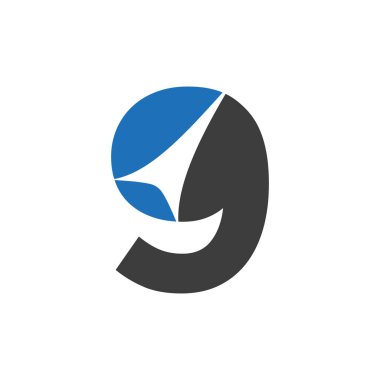 Harf 9 Logo Tasarımı, Minimalist 9 Harf Monogram Temel Vektör Şablonu