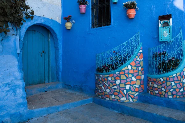 Calle Azul Casas Chefchaouen Marruecos Hermosa Calle Medieval Color Color — Foto de Stock