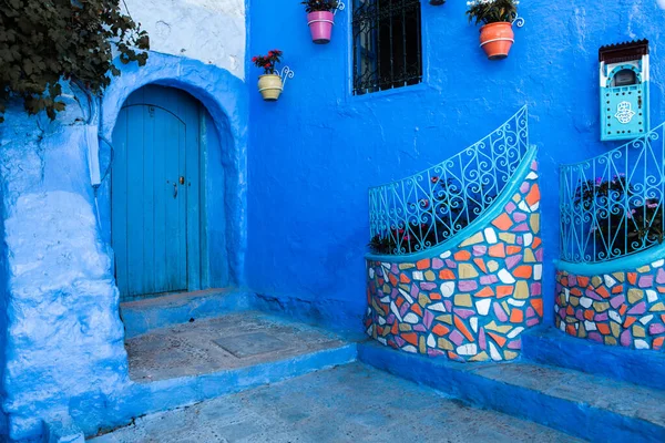 Calle Azul Casas Chefchaouen Marruecos Hermosa Calle Medieval Color Color — Foto de Stock