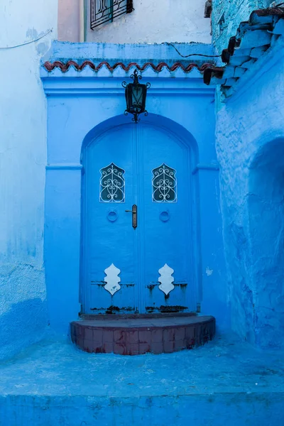 Blå Gatan Och Hus Chefchaouen Marocko Vacker Färgad Medeltida Gata — Stockfoto