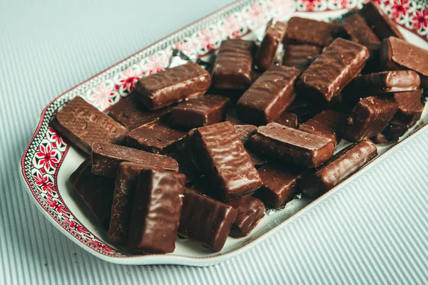 Válogatás Finom Csokoládé Cukorka Háttér Csokoládé Cukor Izolált — Stock Fotó