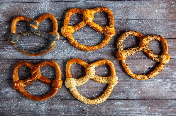 Variedade Deliciosos Bagels Turcos Com Sementes Gergelim Cereais — Fotografia de Stock