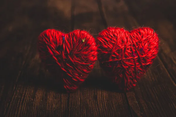 Amor Corazones Sobre Fondo Textura Madera Concepto Tarjeta San Valentín — Foto de Stock