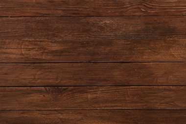 Düğümlü ve tırnak delikli klasik kahverengi ahşap arka plan dokusu. Eski boyalı ahşap duvar. Ahşap koyu yatay tahtalar