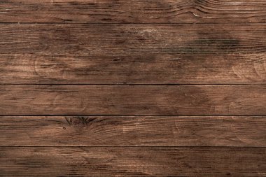 Düğümlü ve tırnak delikli klasik kahverengi ahşap arka plan dokusu. Eski boyalı ahşap duvar. Ahşap koyu yatay tahtalar