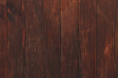 Düğümlü ve tırnak delikli klasik kahverengi ahşap arka plan dokusu. Eski boyalı ahşap duvar. Kahverengi soyut arka plan. Klasik, koyu renk, yatay tahtalar. Kopyalama alanı ile ön görünüm