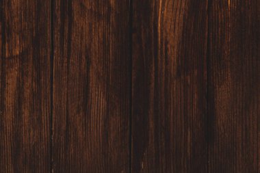 Düğümlü ve tırnak delikli klasik kahverengi ahşap arka plan dokusu. Eski boyalı ahşap duvar. Kahverengi soyut arka plan. Klasik, koyu renk, yatay tahtalar. Kopyalama alanı ile ön görünüm