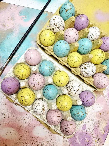 Ręcznie Malowane Pastelowe Kolorowe Tło Pisanek Wesołych Świąt Wielkanocnych Kartka — Zdjęcie stockowe