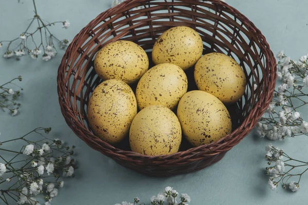 El boyası pastel renkli Paskalya yumurtaları. Mutlu Paskalya tebrik kartları ya da davetiyeler.