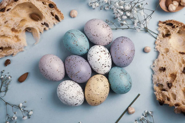 Fondo Huevos Pascua Pintados Mano Pastel Tarjeta Felicitación Invitación Feliz — Foto de Stock