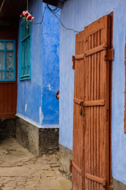 Moldova 'nın Rogojeni köyünden güzel geleneksel Moldova renkli evler