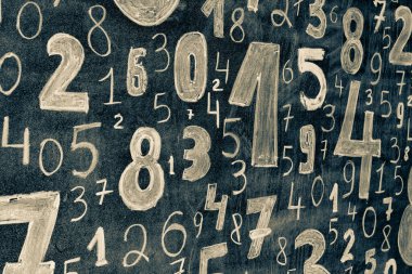 Rakamların geçmişi. Sıfırdan dokuza kadar. Sayıların dokusu. Mali veri kavramı. Matematik. Sayılarla kusursuz desen. finansal kriz konsepti. İş başarısı.