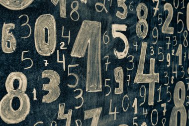 Rakamların geçmişi. Sıfırdan dokuza kadar. Sayıların dokusu. Mali veri kavramı. Matematik. Sayılarla kusursuz desen. finansal kriz konsepti. İş başarısı.