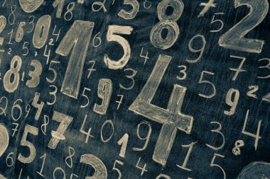 Rakamların geçmişi. Sıfırdan dokuza kadar. Sayıların dokusu. Mali veri kavramı. Matematik. Sayılarla kusursuz desen. finansal kriz konsepti. İş başarısı.