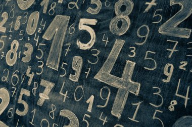 Rakamların geçmişi. Sıfırdan dokuza kadar. Sayıların dokusu. Mali veri kavramı. Matematik. Sayılarla kusursuz desen. finansal kriz konsepti. İş başarısı.